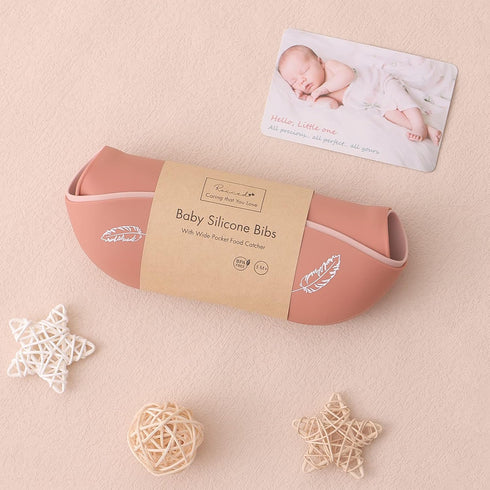 ROCCED Baby Silicone Bibs 2 Sets Baby Bibs with Food Catcher for Girls Boys Toddlers BPA Free Waterproof Soft Adjustable for Babies-Soft Pink/Pale...