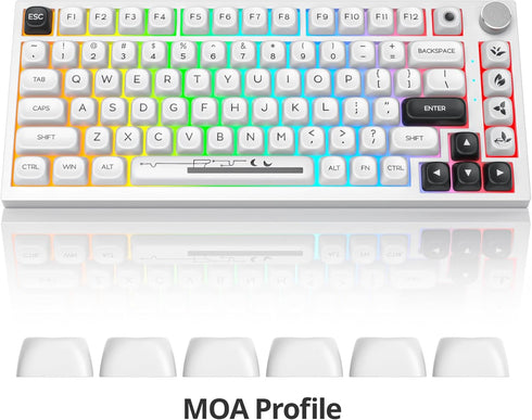White PBT Dye Sublimation Keycaps MOA Keycaps, 145 Keys Custom Keycaps, Minimalist Keycaps Set for US Layout Cherry MX Swithes Mechanical Keyboard...
