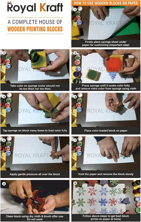 Royal Kraft Wooden Stamps DIY Fabric, Textile, Clay, Pottery, Paper, Henna Printing Blocks THDtag071...