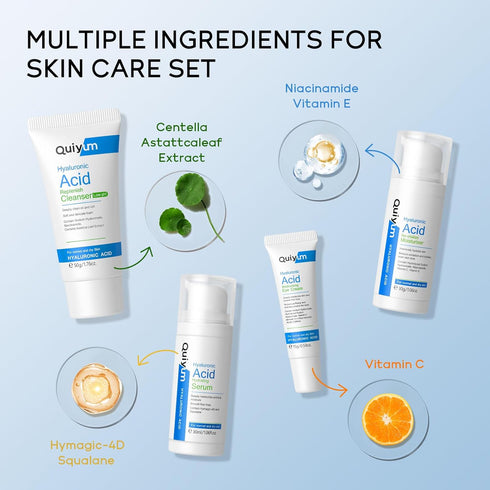 Hyaluronic Acid Skin Care Set, Hydration Kit for Women Teen Girls, Low pH Cleanser, Moisturizer, Serum, Eye Cream, Anti Aging, Firming, Travel Siz...