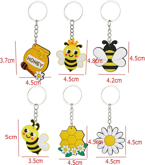 JZK 30 Pcs Cute honey bee keyrings set for kids, mini rubber keychains for children birthday party favours, kids party bag fillers, kids party tha...