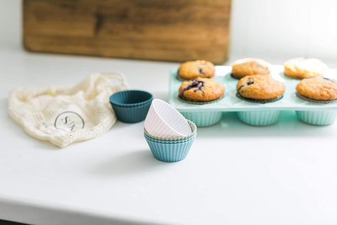 The Silicone Kitchen Reusable Silicone Baking Cup Silicone Muffin Liners for Cupcakes, BPA Free, Regular, 12 Pack, White Blue Green...