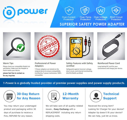 T-Power Charger for Oster Electric Wine-Bottle Opener Oster FPSTBW8207-S Electric Wine Bottle Opener 4207 & 4208 yl-35-060080d Barrel tip Ac Dc Ad...