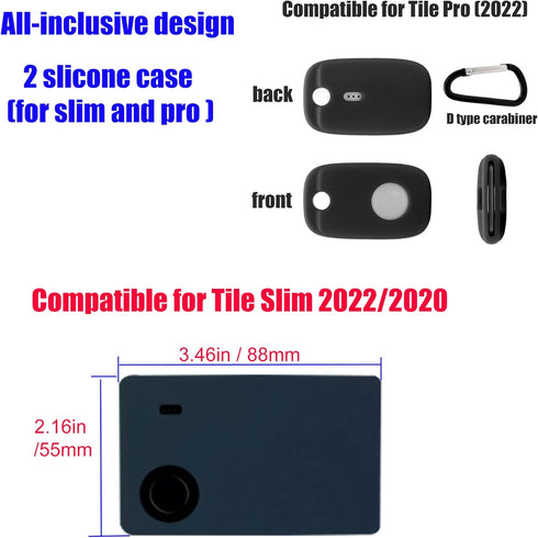 Slicone case for Tile Slim and for Tile pro 2022 2-pack (1 Slim,1 Pro),Item Locator Finder Cace Cover Holder for Keys, Wallets,Cat collar Accessor...