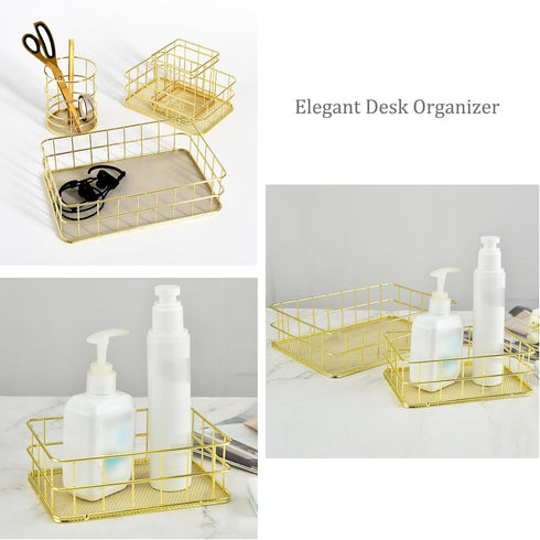 Golden Metal Wire Cabinet Organizer Storage Organizer Bin Basket Tray - for Kitchen Pantry Pantry Fridge, Closets, Garage Laundry Bathroom 9.45"X6...