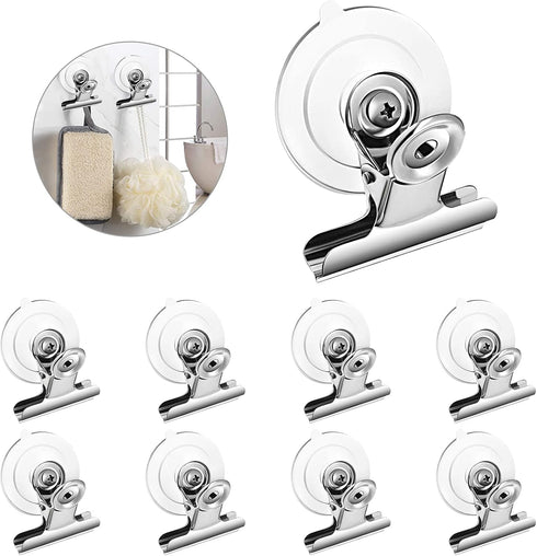 Aufind 8 Packs Suction Cup Clip Plastic Round Suction Cup Clamp Holder Strong Window Glass Suction Cup Clip for Hanging Kitchen Bathroom Office Ac...