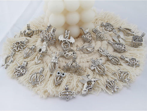 DOUBI Pearl Bead Cages Pendants Necklace Charms for Adults Women DIY Jewelry Making Aromatherapy Diffuser Necklace Lockets Metal Charms for Crafts...