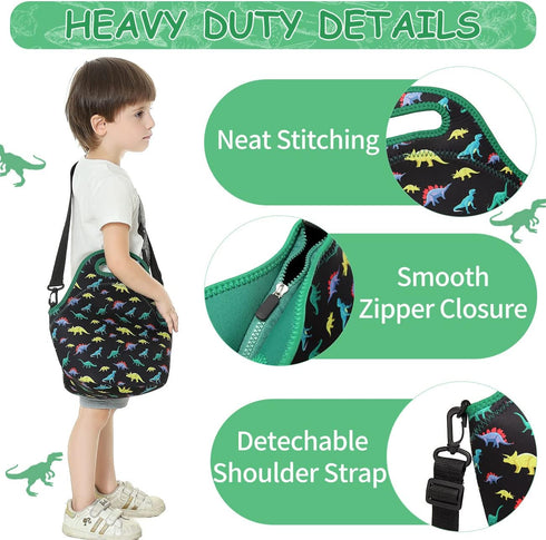 VASCHY Lunch Bag for Children, Neoprene Insulated Lunch Box Bag Tote with Detachable Adjustable Shoulder Strap in Cute Dinosaur...