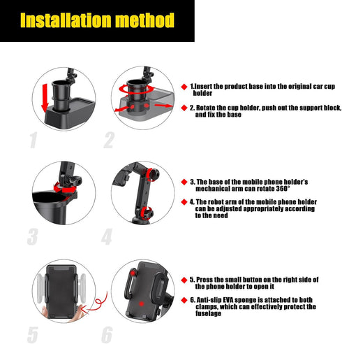 Pack-1 Universal Car Cup Holder with Cellphone Mount, 360 Degrees Rotation Cup Holder Expander Adapter, Compatible with iPhone and All Smartphones...