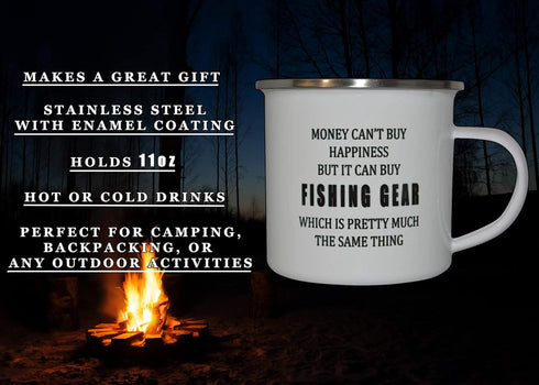 Rogue River Tactical Funny Fishing Camp Mug Enamel Camping Coffee Cup Gift Money Happiness Fishing Gear Fisherman Fish...