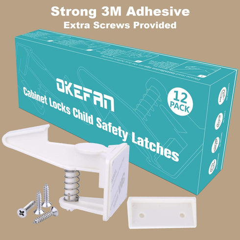Cabinet Locks Child Safety Latches - OKEFAN 12 Pack Baby Proofing Cabinets Drawer Lock Adhesive Latch for Kids Proof Drawers No Drilling Tools Nee...