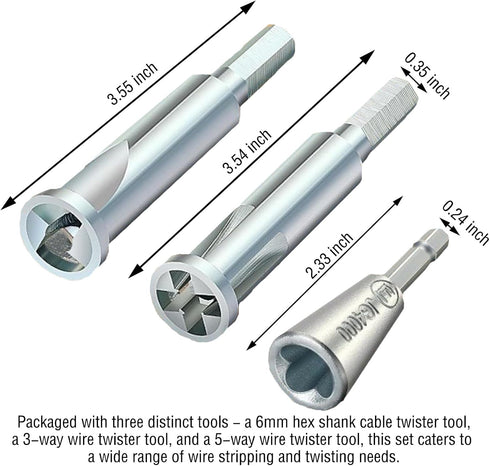 3Pcs Wire Stripper and Twister for Drill – 2-6 Way Electrician's Tool for Quick Cable Stripping & Twisting – Multipurpose Peeling Line Device for ...