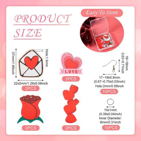 Beadthoven DIY 4 Pairs Love Earring Making DIY Kit for Valentines Day Red Rose Flower Love Heart Letter Acrylic Charms Pendants with Earring Hooks...