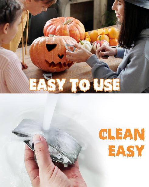 JUSTOTRY Pumpkin Carving Kit with Hammer - Safe for Kids, Halloween Pumpkin Carving Tools, Durable Stainless Steel Non-knife Stencils, Set for Adu...