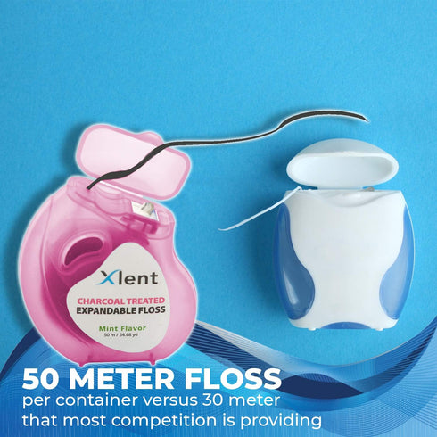 Expandable Floss Treated with Activated Charcoal with Xylitol and Natural Plant Based Wax |Fresh Mint Flavor | PFAS & PTFE Free |50 Meter x 2...