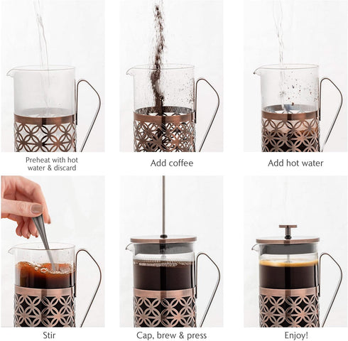 OVENTE French Press Coffee Maker 34 Ounce, 4 Filter Stainless Steel Filter Plunger System & Durable Borosilicate Heat Resistant Glass with Free Sc...