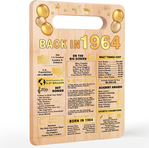 60th Birthday Gifts for Women Men,60 Year old Birthday Present, Back In 1964 Cutting Board,60th Birthday Decorations,Best Gifts 60 Years Old women...