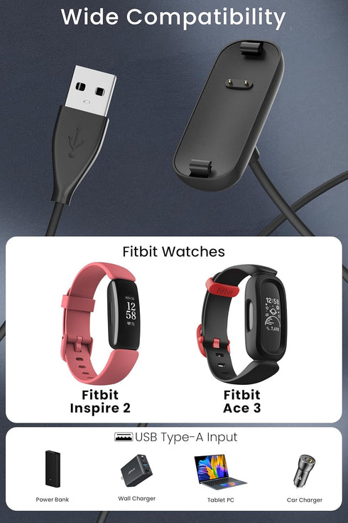 USB Charger for Fitbit Inspire 2/Ace 3 Replacement Charging Cable for Fitbit Inspire 2 Fitness Tracker&Fitbit Ace 3 Activity-Tracker for Kids Acce...