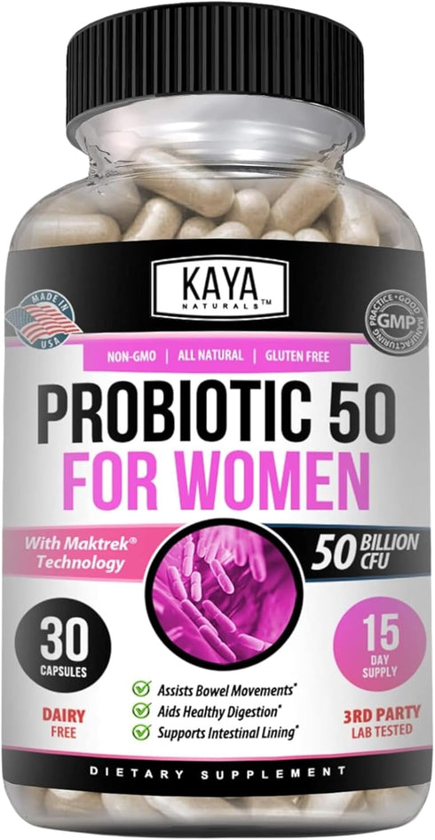Kaya Naturals Probiotic 50 Billion CFU | Probiotics for Women, Probiotics for Men and Adults, Natural | Gut Health & Immune Support Supplement | P...