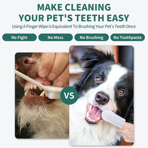 Pet Teeth Wipes for Dogs & Cats, Dog Tooth Cleaning Brushing Kit Dog Dental Wipes, 60Pcs Reduces Tartar & Plaque Fresh Breath Dog Teeth Cleaning F...