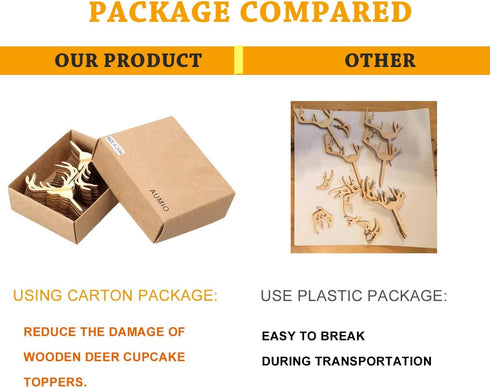 Wooden Deer Cupcake Toppers Antler Cake Picks Wedding Baby Shower Birthday Hunting Rustic Country Party Cake Decoration Supplies 24 Counts...