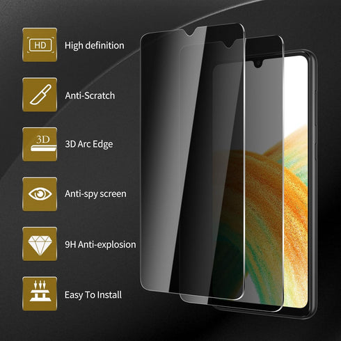 3 Pack Privacy Screen Protector for Samsung Galaxy A33 With 3 Pack Camera Lens Protector, Anti Spy Tempered Glass 9H Hardness, Black Protector Ant...