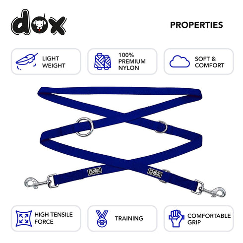 DDOXX Nylon Dog Leash - 6.6 ft, 3-way Adjustable Leash Dogs - S (Blue)...