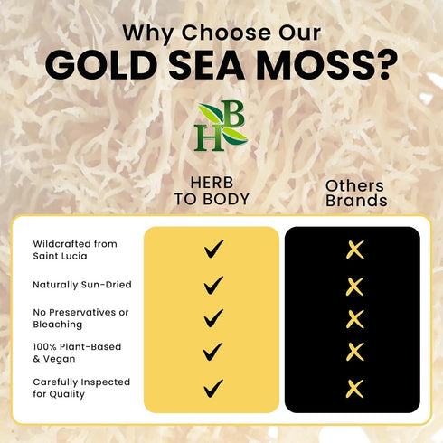 Herb To Body Irish Sea Moss – 4oz, Gold, 100% Wildcrafted from Saint Lucia, Raw and Dried Sea Moss, Vegan Superfood with 90+ Minerals, Non-GMO...