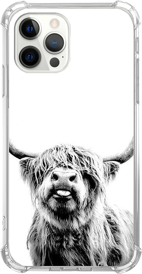 Scottish Highland Cattle Phone Case Compatible with iPhone 14 Pro Max, Hippie Wild Cow Animal Cover for Teens Men Women, Trendy Cool TPU Bumper Ca...