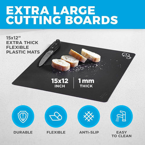 Extra Thick Flexible Plastic Cutting Board Mats with Food Icons & EZ-Grip Waffle Back, (Set of 6) Dishwasher Safe...