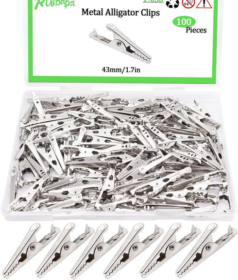 100 PCS Metal Alligator Clips 43 mm/1.37 in Nickel Plated Alligator Spring Clamps for Household Soldering and Electrical Test Tools...