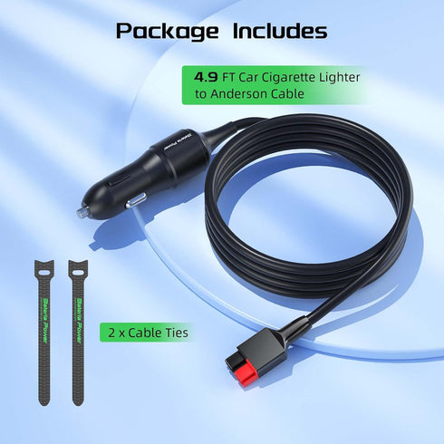 4.9FT Car Cigarette Lighter Plug to Anderson Extension Cable, Built-in Resettable Fuse, for Portable Power Station Solar Generator with Anderson C...