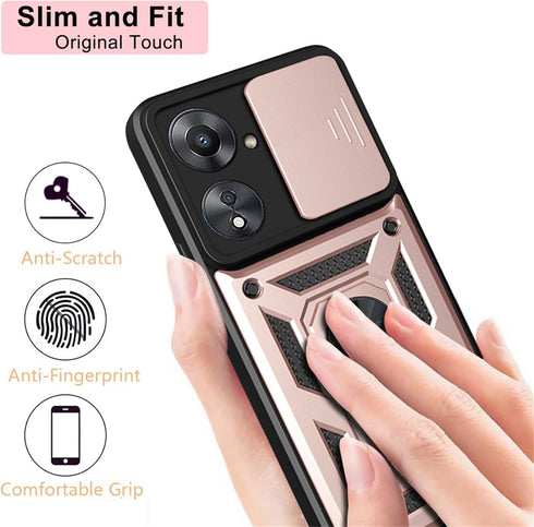 CSmall for Xiaomi Redmi 13C 4G Case (Not 5G) with Slide Camera Cover, Military Grade Drop Proof Phone Cover with Rotate Ring Kickstand Lens Protec...