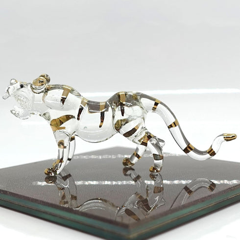 Tiger Miniature Figurines Hand Blown Glass Art Animals Collectible Gift Home Décor (Clear Gold)...
