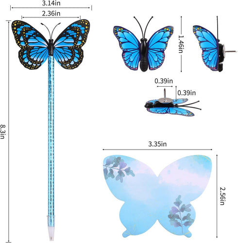 12 Pieces 3D Butterfly Ballpoint Pens,30 Butterfly Push Pins,240 Butterfly Sticky Notes for School Office Supplies Home Bedroom Decor,Wedding, Bir...