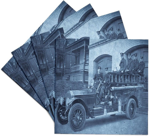 3dRose CST_16213_3 Early 1900S Pumper Fire Truck and Firemen Cyan-Ceramic Tile Coasters, Set of 4...