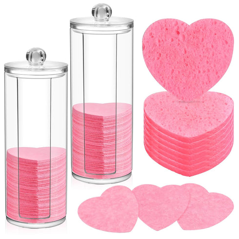 120PCS Compressed Facial Sponges, Heart Shape Disposable Face Sponges with 2PCS Container, Skin Friendly Facial Sponges for Washing Face, Natural ...