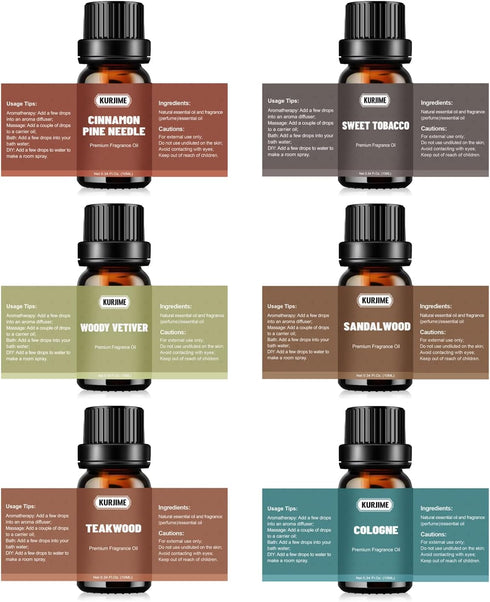 Essential Oils Set, Men Scents Fragrance Oil Essential Oils for Diffuser | Sandalwood, Teakwood, Sweet Tobacco, Cinnamon & Pine Needle, Woody Veti...