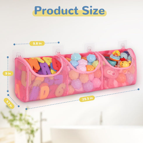 Bath Toy Storage, Large Capacity 3 Compartments Bathtub Toy Storage, Opening Bath Toy Holder Organizer, Mesh Shower Caddy for Kids Baby Bathroom T...