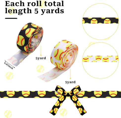 2 Rolls 10 Yards 7/8 Inches Softball Ribbon for Crafts Softball Grosgrain Ribbon for Cheer Bows Team Gift Wrapping Uniform Sewing...
