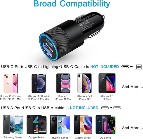 USB C Car Charger 38W Fast Charging Car Adapter 2-Port PD&Quick Charger Cigarette Lighter Type C Car Plug Compatible iPad Air 5th/4th Generation, ...