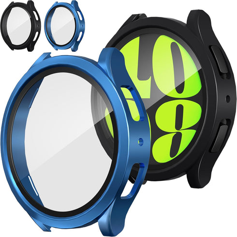 Suoman 2-Pack Waterproof Case for Samsung Galaxy Watch 6 44mm, Hard PC Bumper Tempered Glass Screen Protector Cover Case for Galaxy Watch 6 44mm -...