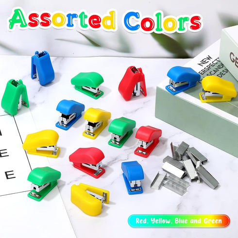 Mini Stapler with Staples, Portable Small Stapler, Multicolor Kids Stapler, Hand Held Desk Staplers, Cute Office Supply Set for Office School Coll...