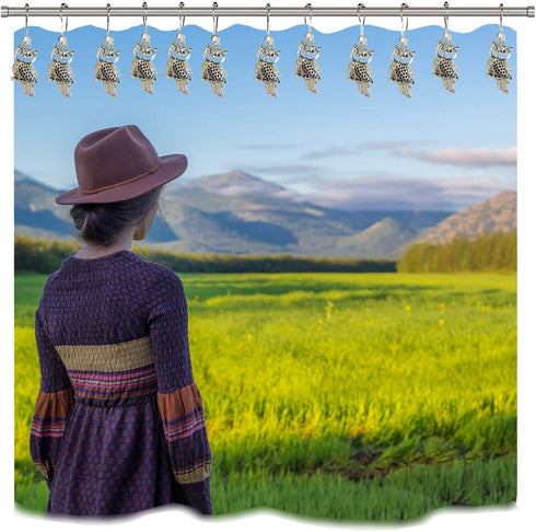 Country Shower Curtain Hooks - Rust Proof Brushed Nickel Rings with Owl Pendant Accessories Set - Decorative Metal Shower Curtain Hooks and Rings ...