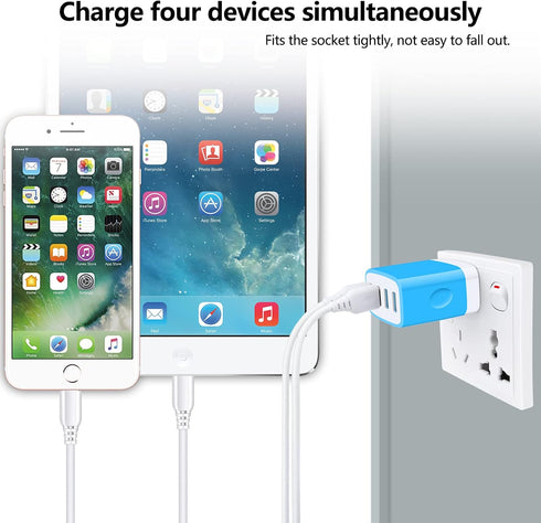 iPhone 13 Charger Block Fast Charging 4.8A Multi Port USB Charger Wall Plug Power Adapter Charging Box Cube Brick for iPhone 15/14/13/12/11 Pro Ma...