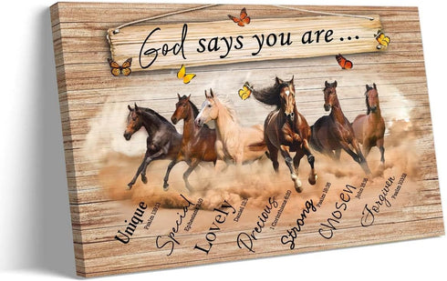 Strofupp Horse Wall Art God Says You Are Inspirational Picture Bible Quote Wall Decor Modern Farmhouse Painting Artwork 12x18 inches...