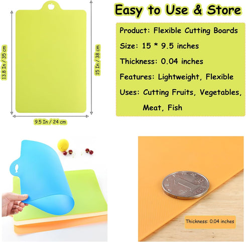 Cutting Boards for Kitchen, Flexible Plastic Cutting Board Mats with Food Icons, BPA-Free, Dishwasher Safe Cutting Mat for Meat, Fish, Fruit and V...