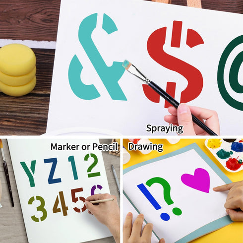 Letter Stencils Symbol Numbers Craft Stencils, 45 Pieces Reusable Alphabet Templates Kit, 1 2 3 4 Inch Letter Stencil for Painting on Wood, Canvas...