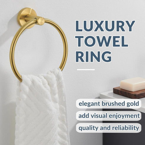 APLusee Hand Towel Ring, 304 Stainless Steel Round Towel Holder, Wall Mounted Towel Hanger for Bathroom Kitchen, Brushed Gold...