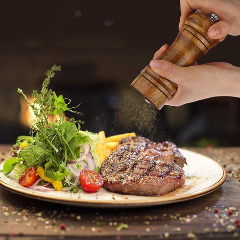 Pepper Grinder - 8 inch Pepper Mill Oak Wooden Pepper Mill Grinder Refillable Grinder Pepper with Ceramic Grinding Mechanism Adjustable Coarse to ...